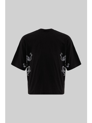 Machinist Clothing Erkek Paisley Baskılı Crop Oversize Tişört Siyah