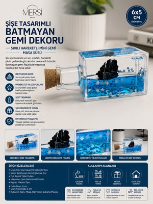 Mersi Shop Şişe Tasarımlı Batmayan Gemi Dekoru | Sıvılı Hareketli Mini Gemi Masa Süsü 6x5 cm