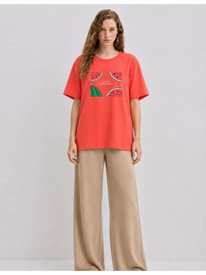 Organickid Watermelon Kadın Narçiçeği Oversize T-Shirt