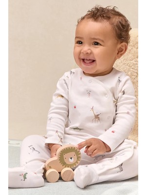 The White Company Organik Pamuklu Parti Hayvanları Desenli Kruvaze Bebek Uyku Tulumu