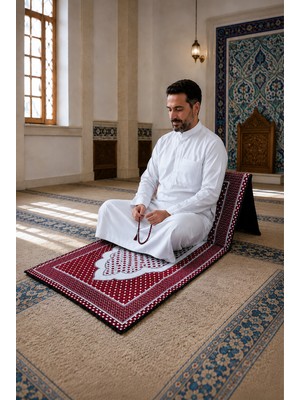 İhvan Sırt Dayamalı Katlanır Süngerli Seccade  - Destekli Namaz Minderi - Kırmızı