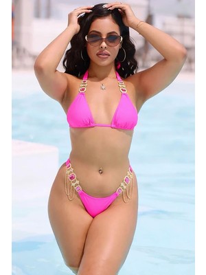 BMD Elmas Taş Zincirli Bikini - Pembe