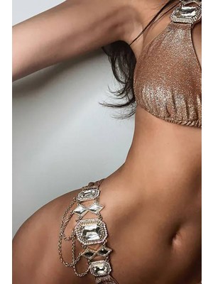 BMD Elmas Taş Zincirli Bikini - Kahverengi
