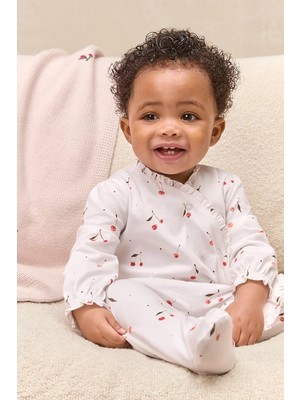 The White Company Organik Pamuklu Kiraz Desenli Fırfırlı Kruvaze Kız Bebek Uyku Tulumu