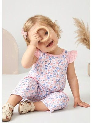 OZMOZ Fırfırlı Pembe Çiçekli Kolsuz Yazlık Kız Bebek Bluz