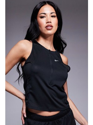 Nike Running Race Series Dri-Fit Half Zip Singlet Vest Black Kadın Yarım Fermuar Koşu Atleti Siyah
