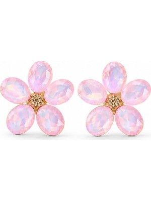 Serelya Pembe Renk Kristal Taşlı Çiçek Model Kadın Küpe