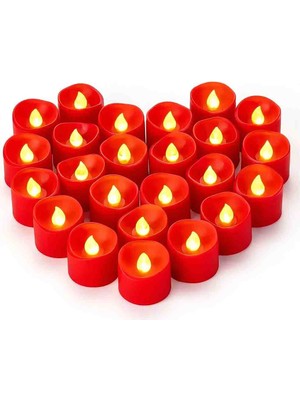 Wolawood Özel Üretim 24 Adet Kırmızı Pilli LED Mum Seti – Dekoratif Elektronik Tealight Mum, Gerçekçi Alev Efektli Küçük Mumlar, Romantik Ev ve Organizasyon Dekoru