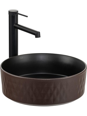 Lena E-W5001KS Tezgah Üstü Lavabo Mat Kahve & Siyah
