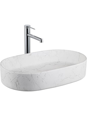 Lena E-W1202M8 Tezgah Üstü Lavabo Mat Beyaz Mermer Desenli
