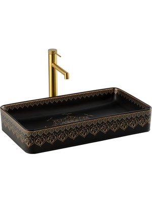 Lena EY-7034S Tezgah Üstü Lavabo Siyah & Altın