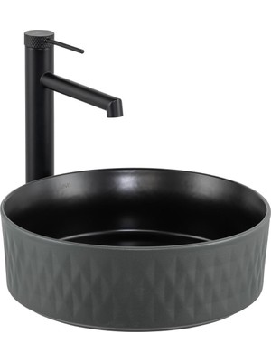 Lena E-W5001GS Tezgah Üstü Lavabo Mat Gri & Siyah