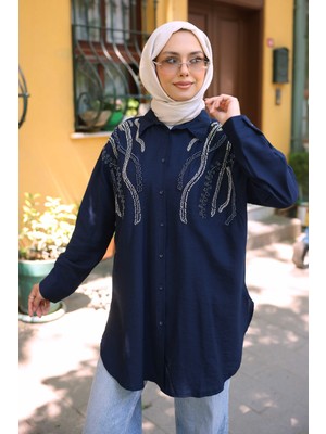 İmaj Butik Lacivert Boncuk Işlemeli Gömlek