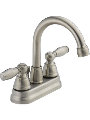 Aesco Faucet Eşsiz Claymore Centerset Banyo Bataryası, Fırçalanmış Nikel Banyo Lavabo Bataryası, 2 Saplı Banyo Bataryası, Açılır Tahliye Montajı, Fırçalanmış Nikel P299685LF-BN