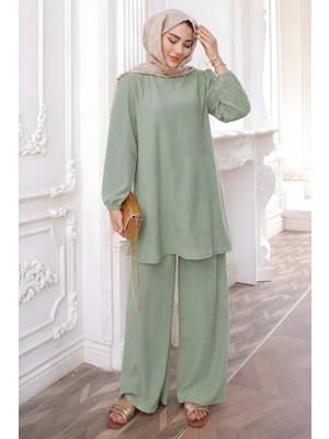 İmaj Butik Mint Yeşili Bürümcük Tunik Pantolonlu Takım