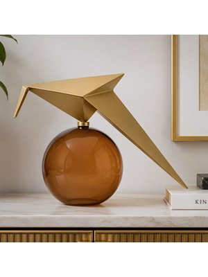 Bahar Aydınlatma Auren Glide Gold Metal Kuş Figürlü Amber Camlı Dekoratif Biblo