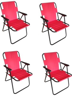 Woodensa Plastik Kollu Katlanir 4 Lü Piknik ve Kamp Sandalyesi Kirmizi 46,5X40,5X41 cm Sirt 57X55X81 cm