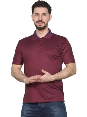 Kzc Tekstil Mavi Erkek Baba ve Orta Yaş Penye Yakalı Cepli Oxfort Kumaş Pamuklu Tİşört Klasik Kesim