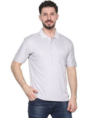 Kzc Tekstil Mavi Erkek Baba ve Orta Yaş Penye Yakalı Cepli Oxfort Kumaş Pamuklu Tİşört Klasik Kesim