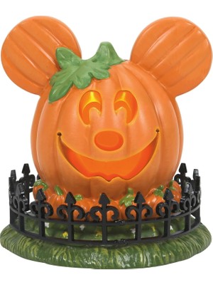 Aesco Department 56  Village Cadılar Bayramı Aksesuarları Pumpkintown Mickey Mouse Town Center Işıklı Heykelcik, 10 Cm, Çok Renkli