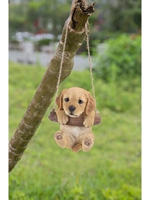Aesco Hi-Line Gift Ltd Hi Line 87704-I Asılı Golden Retriever Köpek Yavrusu Dış Mekan Heykelcik, Taba Kahverengi
