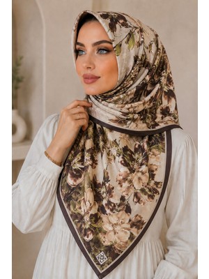İmaj Butik Acı Kahve Çiçek Desenli Soft Eşarp