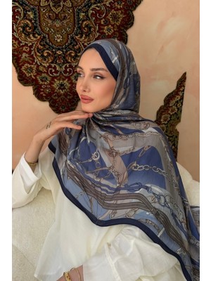 İmaj Butik Lacivert Füme Desenli Ipek Şal