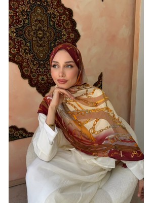 İmaj Butik Mürdüm Desenli Ipek Şal