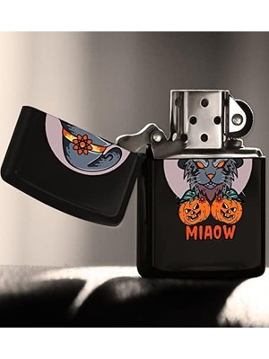 Aesco Happy Halloween Tasarımlı Renkli Baskılı Siyah Benzinli Metal Çakmak