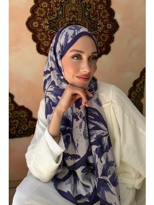İmaj Butik Lacivert Desenli Ipek Şal