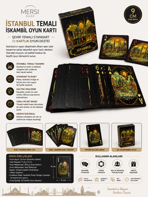 Mersi Shop Istanbul Temalı Iskambil Oyun Kartı | Şehir Temalı Standart 52 Kartlık Oyun Destesi 9 cm