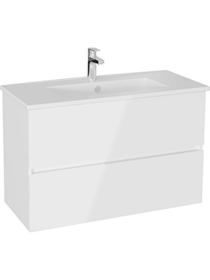 VitrA Mia Plus Square Lavabo Dolabı 100 Cm, Iki Çekmeceli Parlak Beyaz