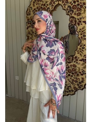 İmaj Butik Lila Desenli Ipek Şal