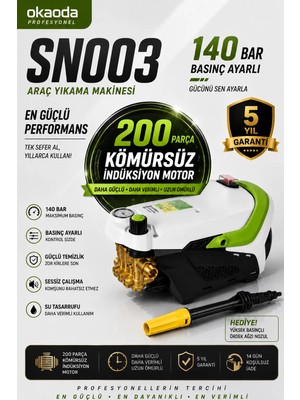 Okaoda SN-003 Endüstriyel Oto Yıkama Makinesi 155 Bar Basınç Gücü ile Yeşil ve Siyah Renk Seçenekleri