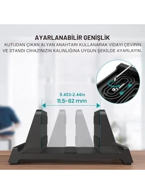 Aesco 3 Bölmeli Metal Genişlik Ayarlamalı Masaüstü Dikey Macbook Laptop Notebook Standı Telefon Tablet Standı
