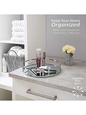 Aesco Home Details Aynalı Makyaj Tepsisi | Boyutlar: 33 cm U x 33 cm G x 5 cm Y | Cam Taban | Kozmetik Için Harika | Takı | Tuvalet Malzemeleri | Organizasyon | Krom