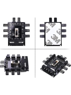 Aesco 8 Port Fan Çoklayıcı Hub Y Pwm Splitter Ide Molex Soğutma 3 Pin 4 Switch Anahtarlı 4336