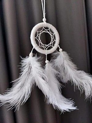 Aesco Araba Dikiz Aynası Süsü/rüya Kapanı/düş Kapanı/dreamcatcher/handmade/el Yapımı/beyaz Dreamcatcher