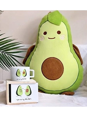 Aesco Giftmoda Avokado Tasarımlı Sen Benim Diğer Yarımsın Yastık ve Ahşap Kutulu Kupa Hediye Seti
