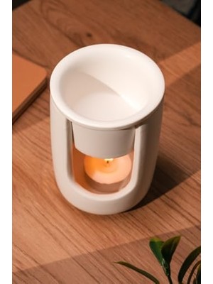 Aesco Love Bundles Beyaz Geniş Hazneli Seramik El Yapımı Buhurdanlık | Mumluk | Buhardanlık (1 Adet Tealight Mum Ile) Beyaz