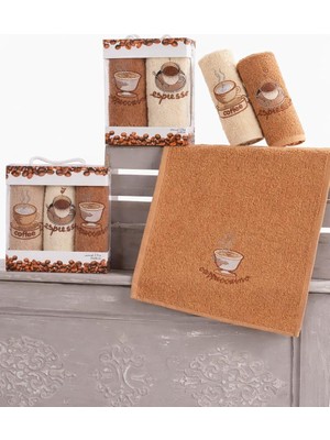 Aesco Nakışlı 3'lü Mutfak ve El & Yüz Havlu Seti 30X50 cm Coffee, Nakıslımutfak