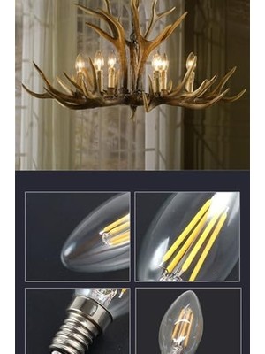 Aesco Rustik LED Filament Ampul 4 Watt E14 Duy Sarı Işık Dekoratif Vintage Aydınlatma (1, Şeffaf Cam C35)
