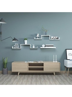 Aesco Duvar Rafları, 3'lü Set, U Şeklinde Yüzer Raflar, Çok Parlak Yüzey, Yaratıcı Fikirler, Mdf'den Yapılmış Depolama Rafı, Beyaz LWS40WT