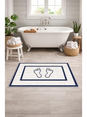 Aesco Kaymaz Banyo Halısı, Ayak Desenli, Su Emici Süngerli Yüzey, Makinede Yıkanabilir, Modern Stil, Sarı, 40X60 cm