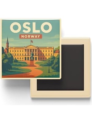 Aesco Oslo Norveç - Kraliyet Sarayı - Baskılı Buzdolap Magneti Kare 9x9 cm