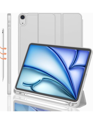 Aesco Imieet iPad Air 11 Inç Kılıf M3(2025) / M2 (2024), iPad Air 5. / 4. Nesil Kılıf 2022/2020 10,9 Inç Kalem Tutuculu, Yumuşak Tpu Arka Kısımlı Üç Katlı Akıllı Kılıf (Açık Gri)