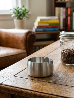 Aesco Gümüş Bombeli Paslanmaz Metal Küllük – Modern ve Şık Tasarım