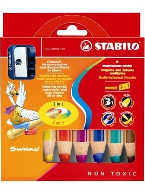 Belirtilmemiş Stabilo Woody Boya Kalemi 3 İn 1 6 Renk +1 Kalemtraş Karton Kutu 8806-2