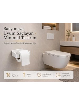 Aesco Beyaz Lamalı Tuvalet Kağıtlığı, Wc Kağıt Askılığı, Hem Yapışkanlı Hem Vidalı Montajlı, Açık Uç Tasarımlı Banyo Tuvalet Kağıdı Tutucu