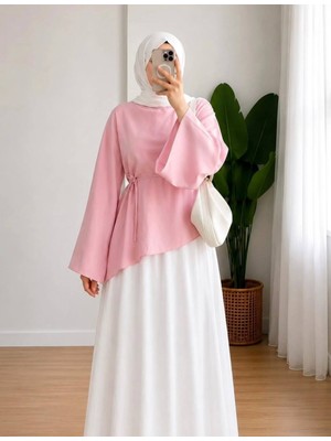 Trendparis Tensel Asimetrik Kesim Bağcıklı Bluz Açık Pembe